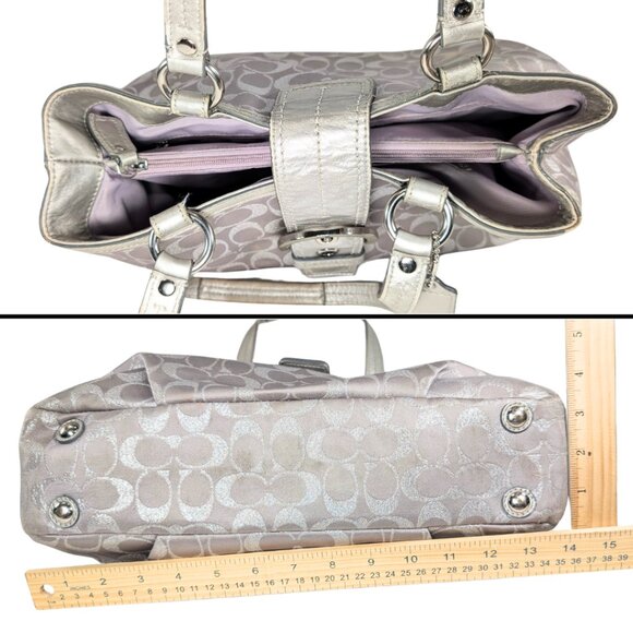 SOLD Coach Silver Lynn Canvas Jacquard Leather Soho Flap Y2K Satchel F18912 - Picture 5 of 11